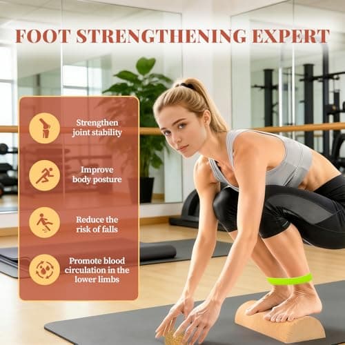 Ronyme Cork Balance Board Foot Strengthener, 4-in-1 Set with Balance Blocks, Roller, Massage Ball & Toe Bands, Resistance Bands Balance Control Cork Ankle Trainer for Adults Kids Dance Exercise — view 3