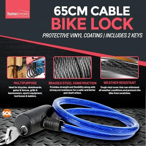 SOL 65cm Cable Bike Lock with Keys, Blue - Multipurpose Security Chain Lock — view 2