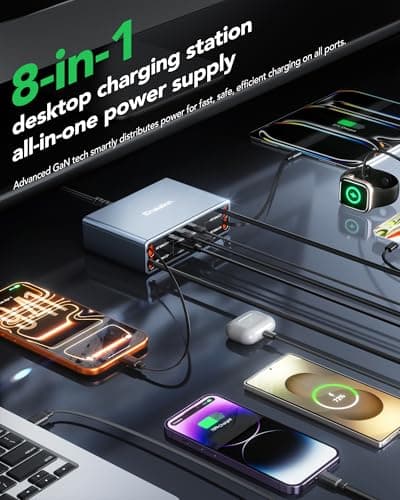 HATALKIN 8-in-1 Retractable Charger, 105W GaN Fast USB Charging Station — view 3