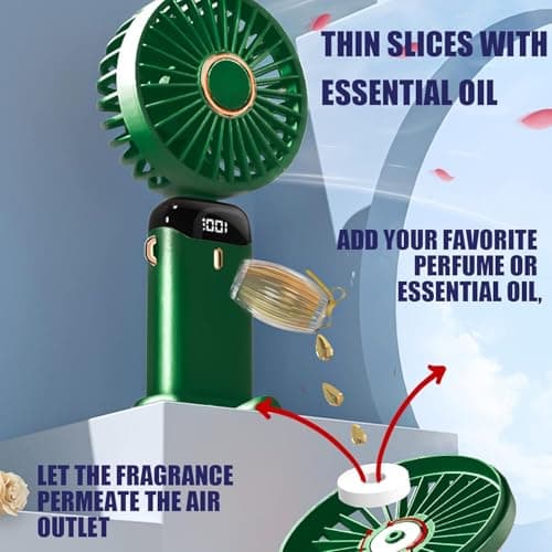 Jsdoin Hand Held Fan,Portable Handheld USB Rechargeable Fans with 5 Speeds,Battery Operated Mini Fan Foldable Desk Desktop Fans with LED Display for Home Office Bedroom Outdoor Travel (Green) — view 5
