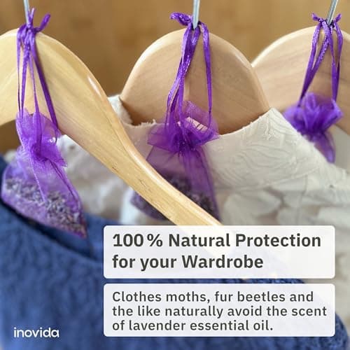 Lavender Bags : 20 Dried Lavender Flowers Bags as Natural Air Freshener and Moth Repellent for Wardrobes – Wardrobe Fresheners – Car Freshener – Room Air Freshener – Lavender Sachets by Inovida — view 2