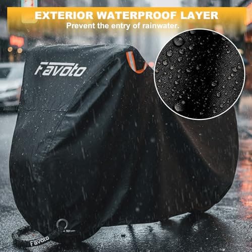 Favoto Bike Cover for 3 Bikes - 210T Waterproof Outdoor Bicycle Storage, Black Cover with Lock Hole, 2 Windproof Buckles & Storage Bag, UV Protection for Mountain & Road Bikes (220×120×110cm) — view 2