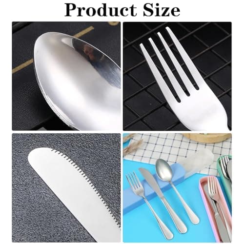 DOETYD 3 PCS Travel Cutlery Set Stainless Cutlery with Portable Case Reusable Spoon Fork and Knife for Camping Travel Picnic School Office Lunch (Green) — view 3