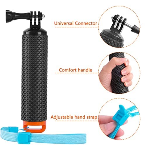 Waterproof Floating Handle Grip Anti-Slip Floating Bobber Stick Floaty Handler Holder Mount with Lanyard for Go Pro Hero 11/10/9/8/7/6/5/4/3 Session DJI Osmo and Other Action Cameras — view 3