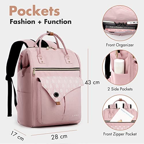 Lekesky Backpack Women Laptop Rucksack Bag15.6 Inch Computer Backpack School Bag for Travel Business College Women Men-Pink — view 3