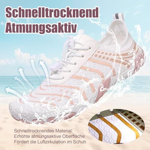 Barefoot Shoes Quick Dry Aqua Shoes Water Shoes Men Women Summer Beach Shoes Toe Protection Non Slip Swimming Shoes Lightweight Stylish River Shoes, Pink and White, 6UK — view 3