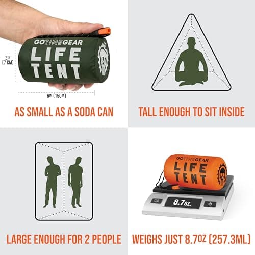 Go Time Gear Life Tent Emergency Survival Shelter – 2 Person Emergency Tent – Use As Survival Tent, Emergency Shelter, Tube Tent, Survival Tarp, Includes Survival Whistle & Paracord - Green 1 Pack — view 3