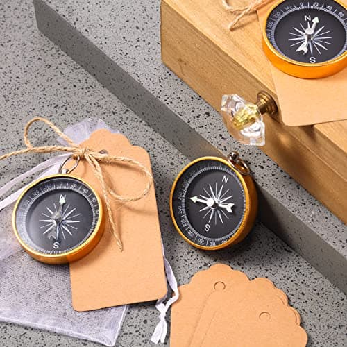 60 Pcs Compass Flashlight Wedding Favors Set Souvenir Present with Kraft Tags Tie and White Organza Bag Wedding Favors for Guests Birthday Wedding Nautical Travel Party (Compass) — view 4
