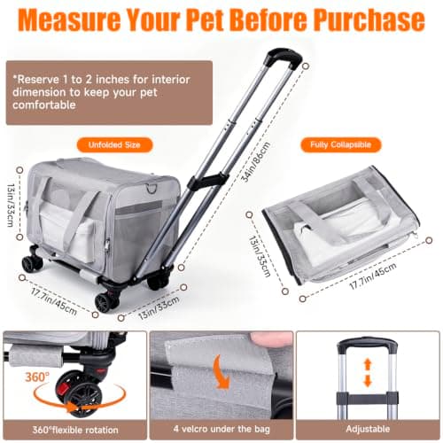 Pet Carrier with Wheels Airline Approved for Cats & Dogs, Anti-Scratch Mesh — view 5