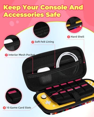 Koecya Carrying Case for Nintendo Switch Lite 2019 Travel Carry Cases for Teen Girls Kids Boys Cute Cartoon Design Aesthetic Portable Hard Shell Covers Pouch Storage Bag for Nintendo Accessories — view 3