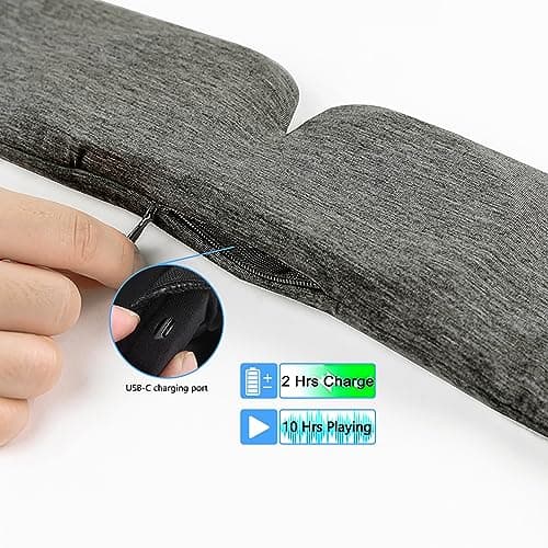 ALASKA BEAR Sleep Headphone Mask Bluetooth 5.2 HD Stereo Noise Reduction 3D Eye Mask for Sleeping Eye Contour Built-in Mask w/Thin Speakers Wireless Audio Sports Headgear(Gray) — view 6