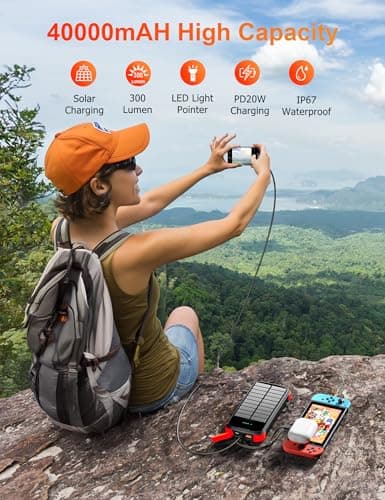MINRISE Solar Power Bank 40000mAh, Portable Charger PD 20W Fast Charging — view 2