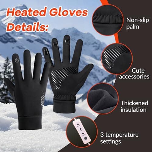 Carreuty Heated Gloves for Men Women, 3 Adjustable Temperature Washable Bike Gloves, USB Waterproof Windproof Anti-slip Diving Glove for Driving Cycling Hiking Skiing — view 6