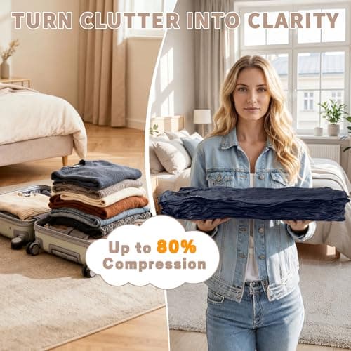 Vacuum Storage Bags for Clothes Reusable TPU Space Saver Bags for Travel with Zip Waterproof Packing Organisers Packing Cubes for Suitcase Backpack Hand Luggage — view 5