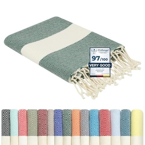 furora HOLIDAY Beach Towel for adults (cotton): Extra Large 100x200 cm / 39x79 Inch | lightweight, wearable Turkish Towel Fouta, sand free | Travel Towel, Picnic Blanket, Women Men Holiday Essentials