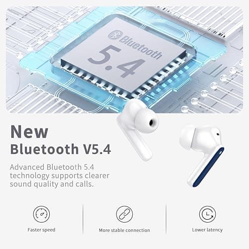 Wireless Earbuds, 2026 Bluetooth 5.4 Headphones in Ear 6D Bass Stereo, 40H Earphones with 4 ENC Noise Cancelling Mic, IP7 Waterproof LED, AI-Enhanced Calls Bluetooth Earbuds for Android iOS, Navy — view 2