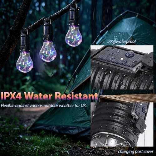 Rechargeable Camping Lanterns for Tent, USB C Solar Colour Changing Camping Lantern, IPX4 Waterproof Hanging Tent Light, Portable Battery Powered Camping Light for Fishing, Garden Party, Picnic — view 3