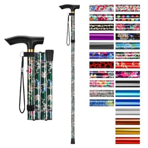 supregear Walking Stick - Adjustable Folding Walking Sticks for Women and Men - Lightweight Portable Collapsible Balancing Aid - Foldable Travel Cane for Ladies Elderly Adults, Green Floral