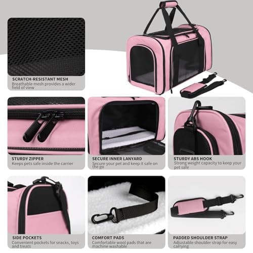 Yipincover Carriers Soft-Sided Pet Carrier Pink for Medium Large Cats Dogs Undertake 35Lbs,Ventilated Mesh Windows,Top Load Cat Carrier with Airline Approved(X-Large,Pink) — view 3
