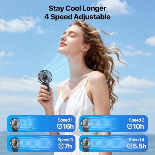 J-BRAUV Handheld Fan with Neck Strap, Small Hand Fan Rechargeable (Black) — view 2