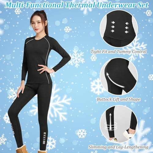 Lancry Women Thermal Base Layer for Ski, Quick Dry Plush Lined Compression Clothing and Leggings for Ladies Winter Gym Sport Warm — view 5