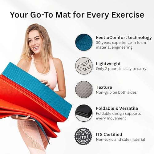 Feetlu Foldable Yoga Mat-1/4 Inch Thick Easy to Storage Travel Yoga Mat Foldable Lightweight for Fitness Exercise Mat for Yoga, Pilates, Home Workout & Floor Exercise(Teal/Orange), 1/4''x 24'' x 72'' — view 3