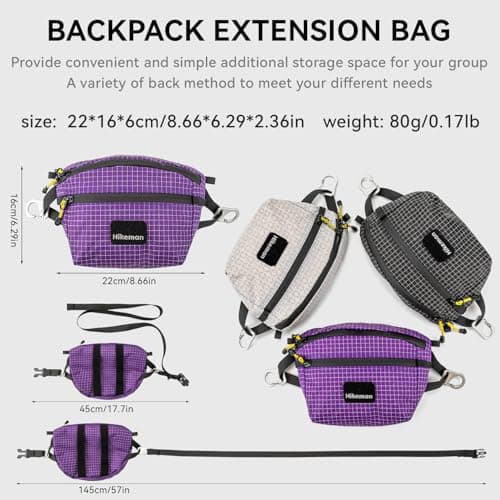 HIKEMAN Bumbag Waist Fanny Pack - Lightweight Backpack Extension Bag,Waterproof Waist Bag,Backpack Strap Pouch,Cross Body Bag Chest Bag,Backpack Attachment Bag for Running Hiking Camping (Grey) — view 6