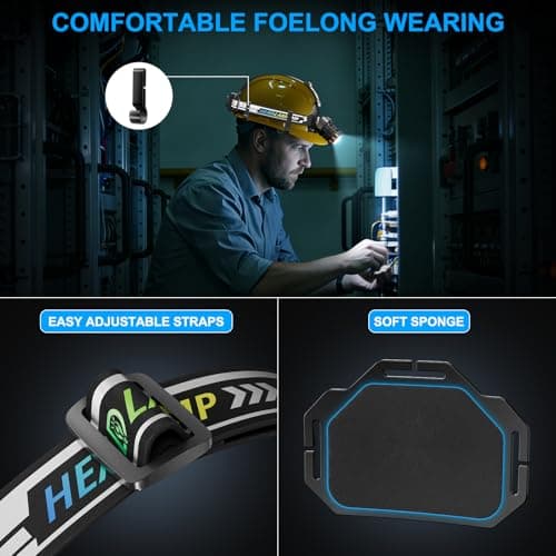 100000LM Head Torch Rechargeable,13 Modes Super bright Led Headtorch with UV/Warm/Red light & IPX7 Waterproof & 120° Adjustable & Motion & Zoomable, Red Warning Headlight for Running, Camping, Hiking — view 5