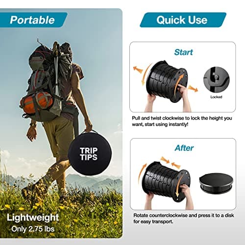 TRIPTIPS Upgrade Retractable Portable Toilet Foldable Height Adjustable Travel Toilet for Car Camping Toilet Portable Potty for Adults and Kids, Portable Toilet for Camping, XL Size (Black-13'') — view 3