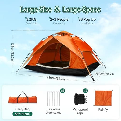 Warmiehomy 2-3 Man Pop Up Tent Double Layer, Orange — view 6