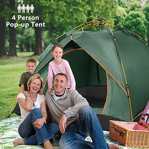 Qisan Hydraulic Dome Tent Automatic Camping Tents 3-4 Person Canopy Easy to Set up and Package for Outdoor Garden Backpacking Hiking (Green) — view 2