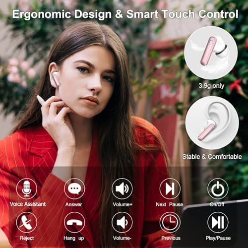 Wireless Earbuds Bluetooth Headphone, Bluetooth Earbuds 5.4, 45H Deep Bass Stereo Sound Earphone Wireless Headphone Noise Cancelling with Dual LED Power Display, 4 ENC Mic, Type C Fast Charge Ear Buds — view 6