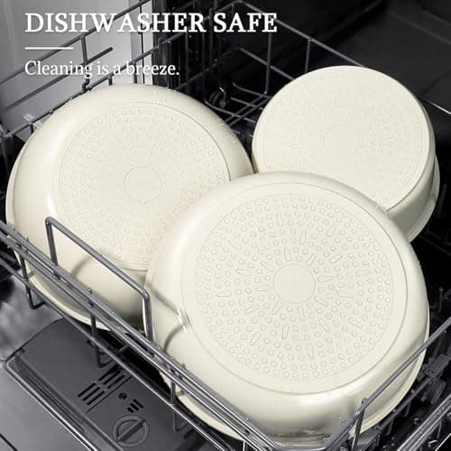 GiPP 3PCS Pots and Pans Set Non Stick,Granite Nonstick Kitchen Cookware Set with Detachable Handle, PFAS & PFOA Free, RV Cookware Set for Camping, Oven Safe(White,3PCS) — view 3