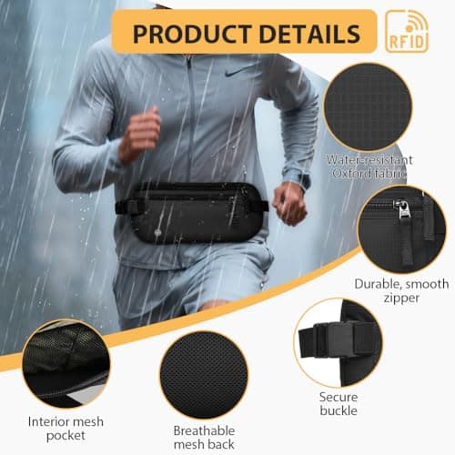 DiULi RFID Blocking Money Belt for Travel, Hidden Bum Bag with Adjustable Elastic Waist Strap, Secure Passport Pouch with 5 Free Card Sleeves, Anti-Pickpocket Protection for Cash & Phone Black — view 4