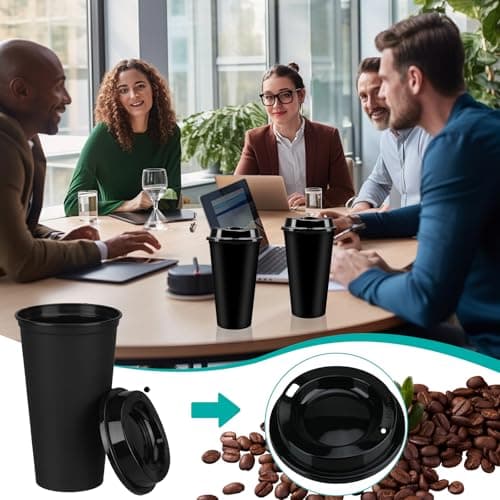 YFNVH 15 Pack Black Reusable Coffee Cups with Lids, 450 ml Plastic Tumblers — view 4