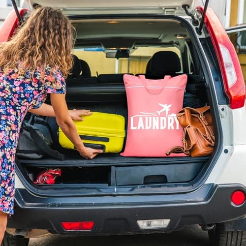 Cenvialuxy Travel Laundry Bag with Handle, 2 Pcs Waterproof Laundry Bags with Zips, Foldable Dirty Laundry Travel Bag, Wet Bags for Swimming, Fitness, Yoga (Black+Pink) — view 6