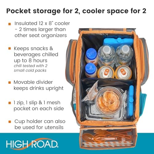 High Road CarHop Car Seat Organizer for Kids and Adults with Cup Holder Tray, Side Pockets and Cooler Compartment (Medium, Gray) — view 4