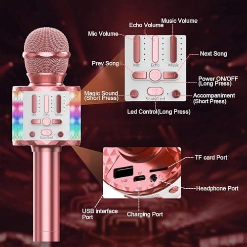 Wireless Microphone with Lights, Karaoke Bluetooth Microphone for Kids Adults, Portable Toy Karaoke Mic Speaker Machine, Home KTV Player Support Phone/Pad/TV for Party Singing, Boys Girls Best Gifts — view 2