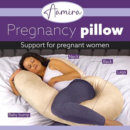 Aamira C Shaped Pregnancy Pillow, Memory Foam, Velvet Cover, Cream — view 2