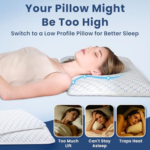 Wuly4ever Ultra Thin Memory Foam Pillow 2.25 inch for Stomach Sleepers, Low Profile Flat Pillow for Minimal Height Support, Slim Pillow With Removable Cooling Cover, 60×40×5.7cm — view 3