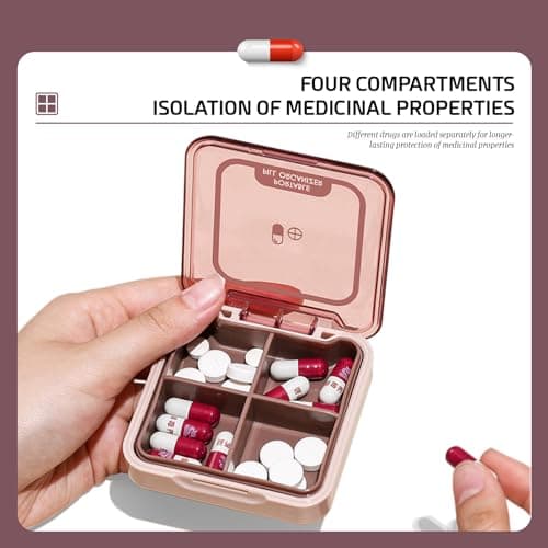PAITOK Small Pill Case,Portable Pill Box BPA Free Travel Pill Organiser Moistureproof Tablet Box Cute Pocket Pill Box with 4 Large Compartmensts for Medication, Vitamin, Supplement(Pink) — view 4