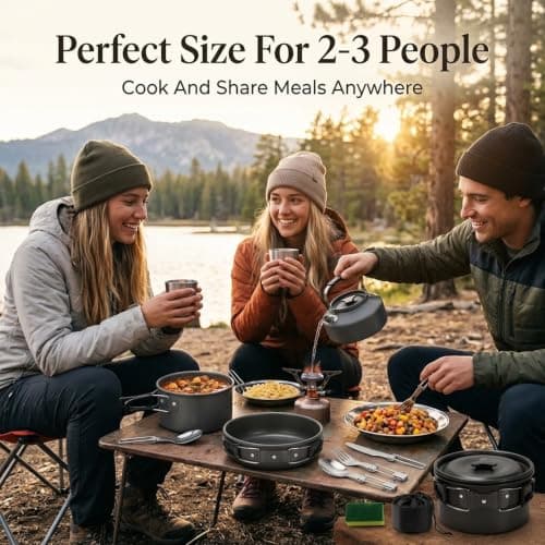 17pcs Camping Cookware Mess Kit, Protable Aluminium Pots and Pans — view 6