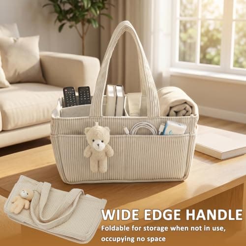 Baby Nappy Caddy Organiser for Changing Table – Portable Travel Bag, Beige — view 5