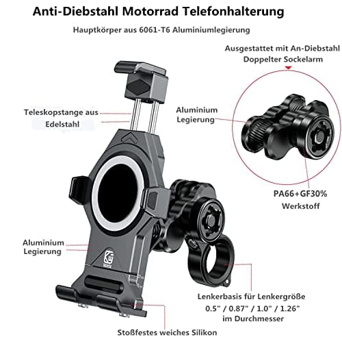 Kewig Anti-theft motorcycle mobile phone holder made of aluminium alloy with vibration damper, one-push automatic lock and quick release — view 2