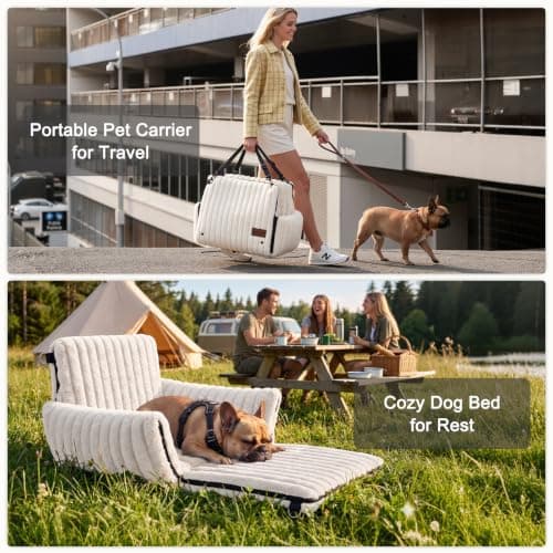 MIXJOY Dog Car Seat Travel Bed-Dog Booster Seats, 20cm High Pet Car Seat with Thick Memory Foam for 40Lbs Dogs & Cats, Waterproof Dogs Bed for Front/Back Seat of Cars, Indoors/Outdoor Handbag(Beige) — view 3