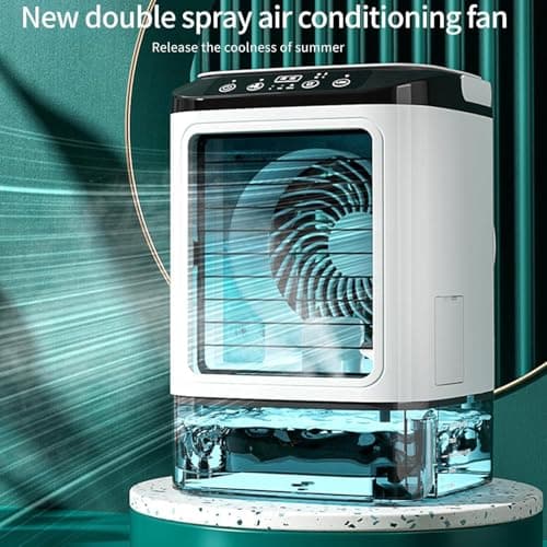 Air Cooler, Mini Portable Air Conditioner Fan,Noiseless Evaporative Air Humidifier,Air Con Unit,3 in1 Desk Air Cooler 3 Wind Speeds,Cooling Mist,7 LED Lights Desk Cooler for Home Travel Office — view 3