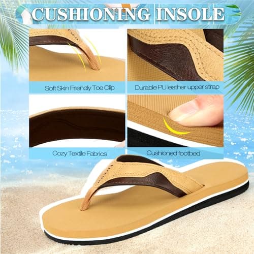 HAOLIRA Flip Flops Men Arch Support Summer Beach Travel Orthotic Walking Thong Sandals Non Slip Lightweight Comfortable Outdoor Pool Shoes UK Size 8-13 (04 Dark brown/Khaki 46/US 12) — view 3