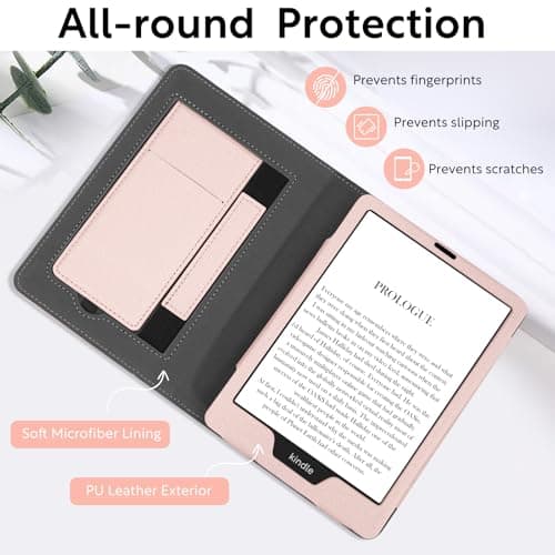 Slim Case for 7"/6.8" Kindle Paperwhite with Hand Strap(12th/11th Generation 2024/2021) and Kindle Colorsoft Signature Edition,Stand Cover and Card Slot,Premium PU Sleeve with Auto Wake/Sleep,Pink — view 3