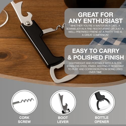 Compact Corkscrew and Bottle Opener, 1 Pack, Multi Tool, Wine Bottle Opener, Stainless Steel Cork Screw with ABS Body, Compact Size Ideal for Travel and Camping (1 Pack) — view 3