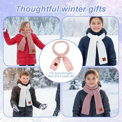 Abeillo 2 Pack Warm Kids Winter Knit Scarves Soft Knitted Neck Warmer Scarf Warm Scarves Wrap for Boys Girls(Pink, White) — view 6